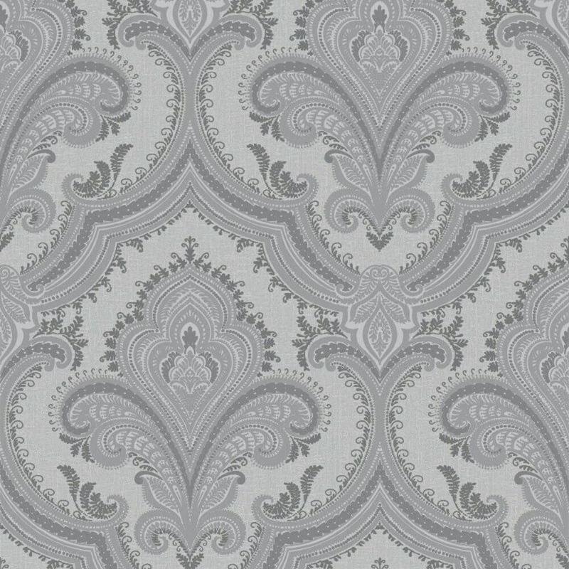 Grey/Silver Damask Feature Wallpaper Sassari